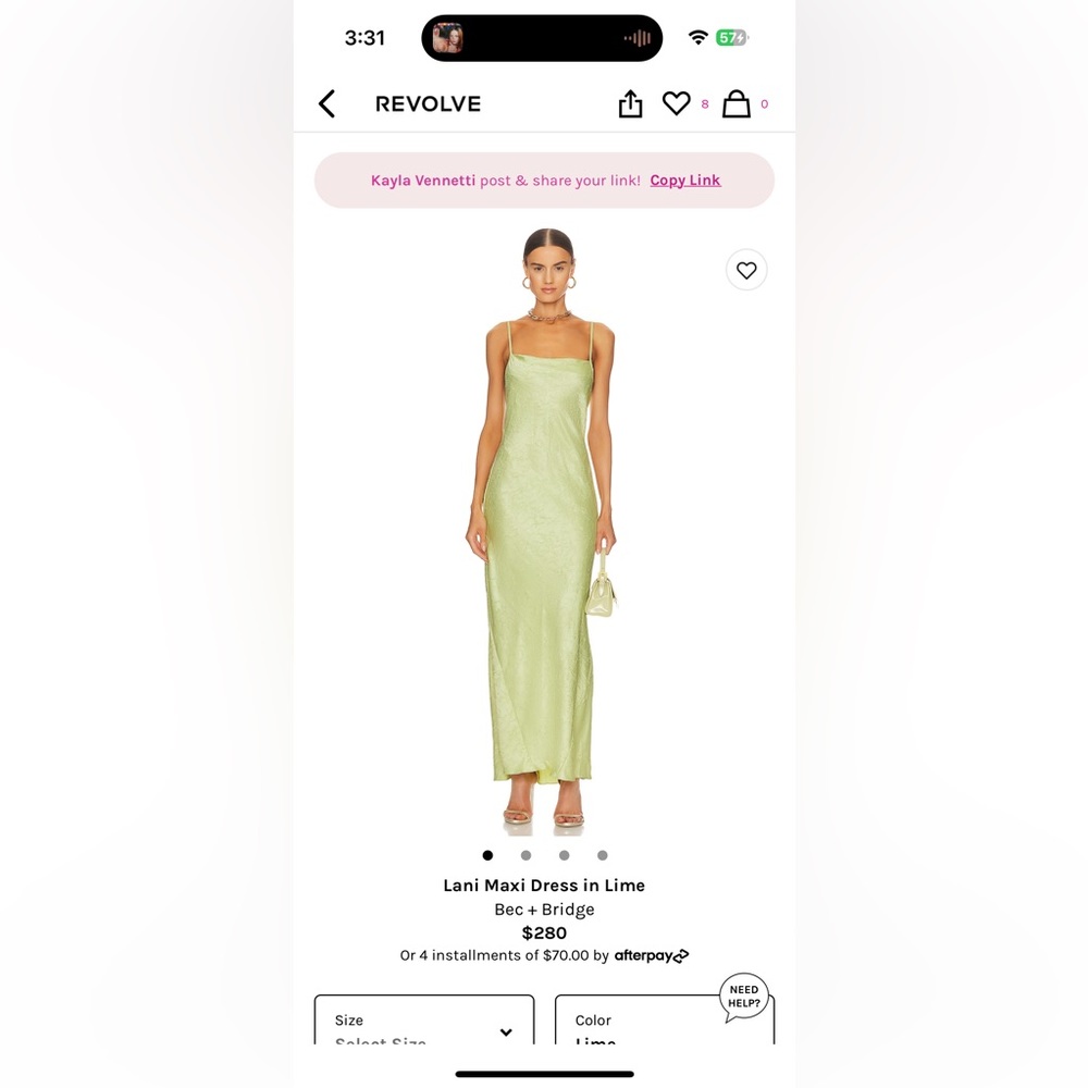 LANI MAXI DRESS IN LIME BREC & BRIDGE XS ON REVOLVE (no visible wear)